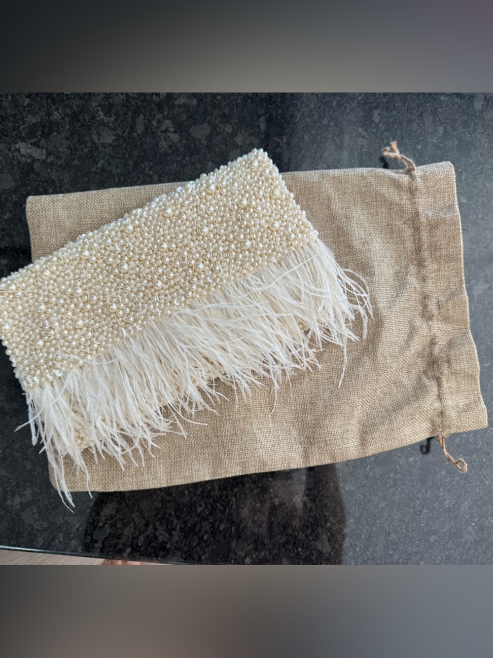 UNTAMED PETALS BY AMANDA JUDGE Pearl-Beaded Feather Clutch in Ivory